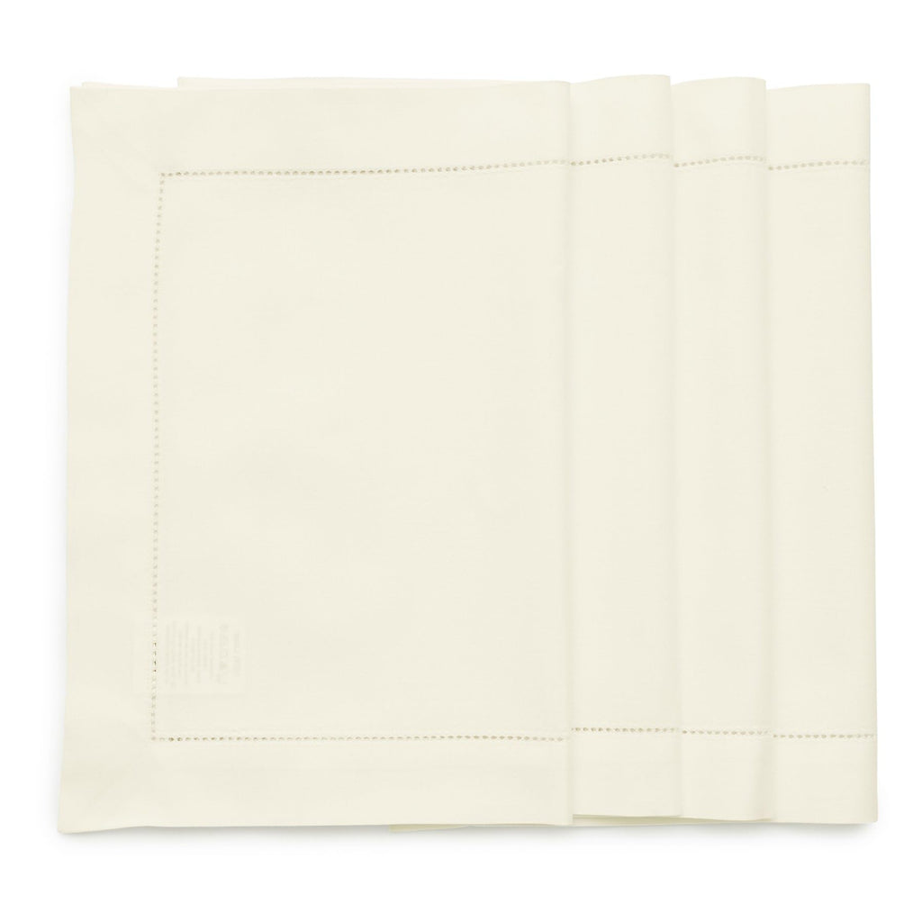 Cotton Linen Placemats Ivory Hemstitch, 14 x 19 in, Set of 4