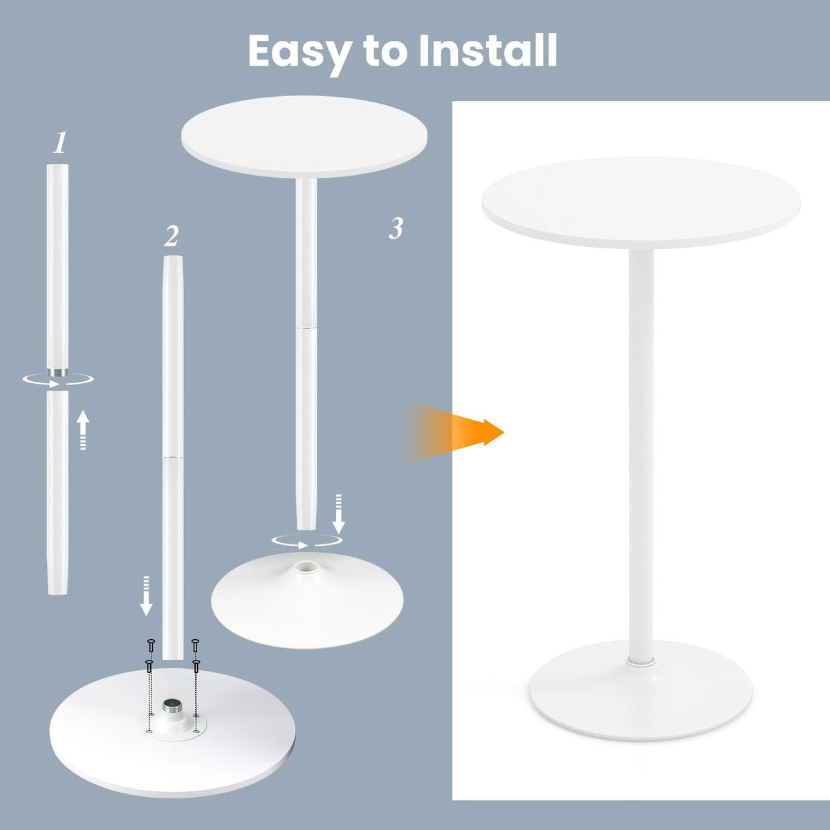 2-in-1 Bar Table with Detachable Pole, Metal Base, 24" Round Top, 40"/22" Two Convertible Height, Cocktail Table for