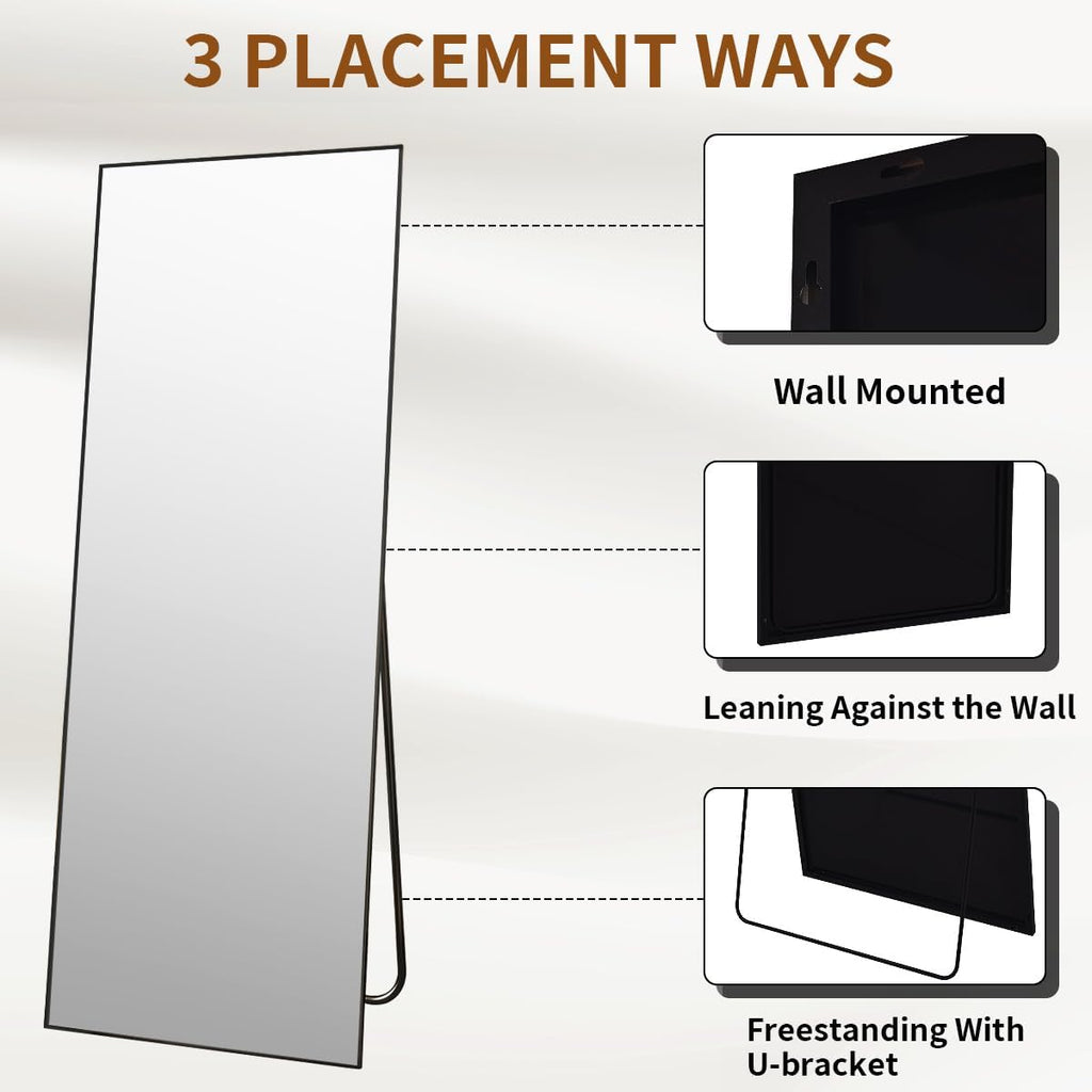 Mirror Full Length - 21" x 57" Floor Mirror with Stand Black