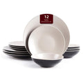 Stoneware Two-Tone Colors Life 12pc Dinner Set, Outside Shiny Black + Inside Matte Light Beige