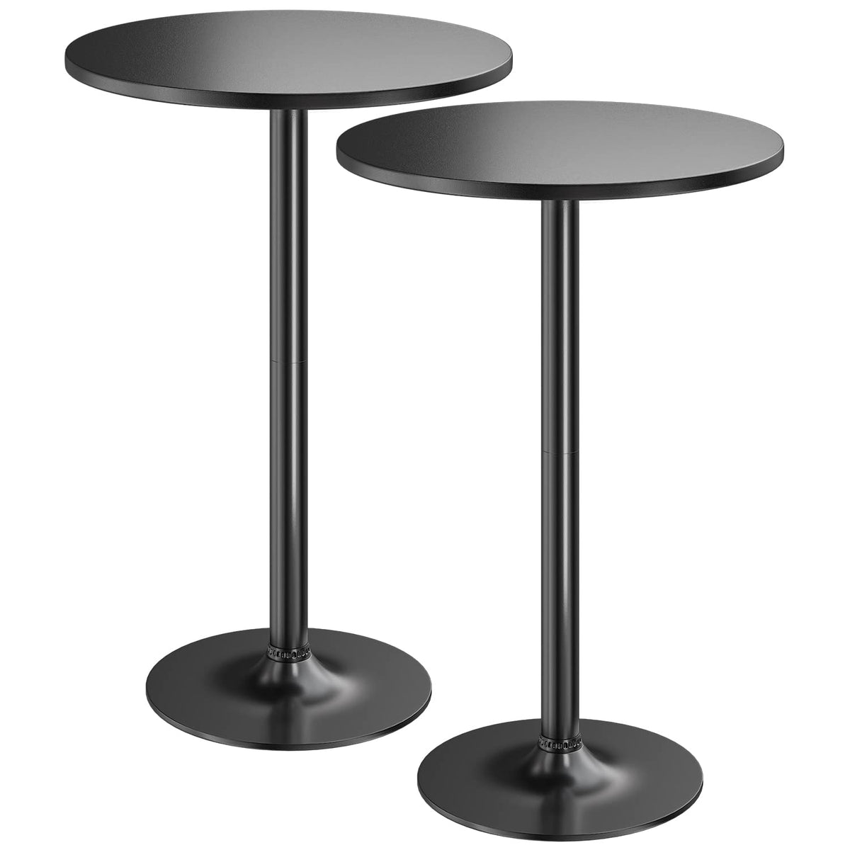 Bistro Pub Table 2 Pack Round Bar Height Cocktail Table Metal Base MDF Top Obsidian with Black Leg 23.8-Inch Top
