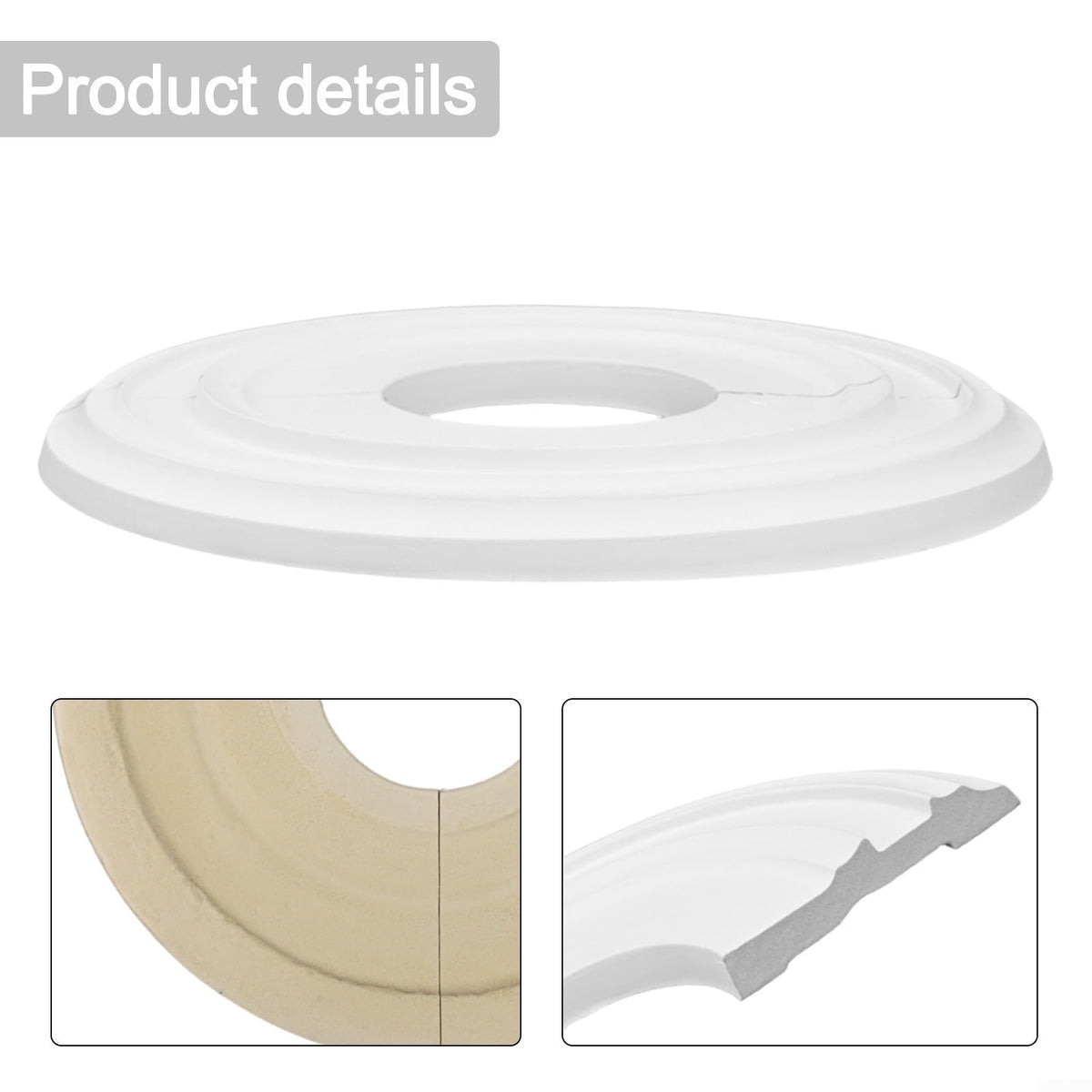 White PU Ceiling Medallion 12" OD x 4" ID Round Decorative Cover Plate for Ceiling Fans and Light Fixtures Split ed