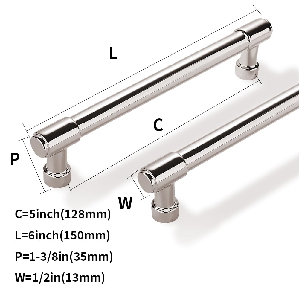 Solid Heavy Duty Jasper Cabinets Pulls 10 Pack Polished Nickel 5 inch Hole Centers Cupboards Handles Modern Kitchen