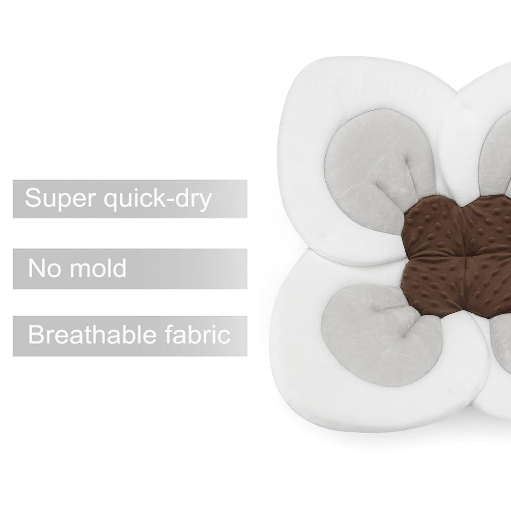 Bath Pad for Infant Newborn | Soft Flower Petals for Sink Bathtub Essentials Shower Gift (Grey)