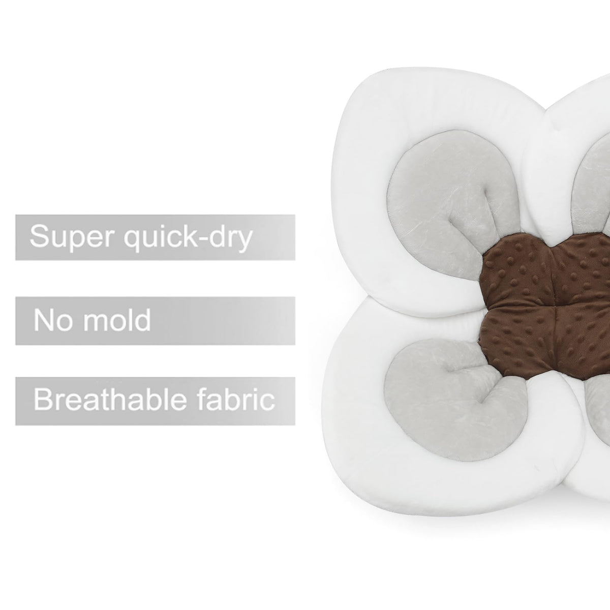 Bath Pad for Infant Newborn | Soft Flower Petals for Sink Bathtub Essentials Shower Gift (Grey)