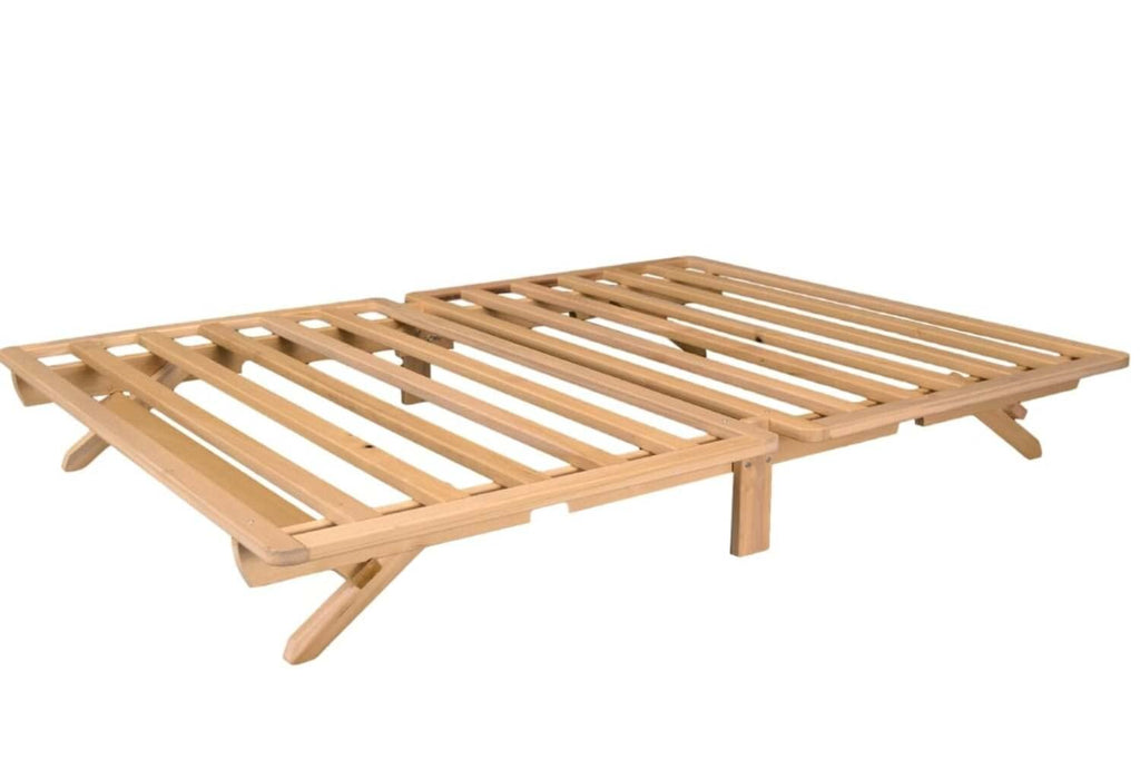 Fold Platform Bed - Full Bed Frame - Unfinished Wood Bed Frame - Full Size Folding Bed - Natural, Minimalist Bed