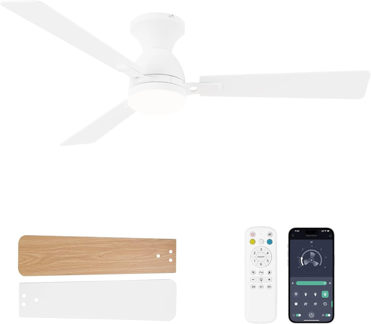 52" Flush Mount Ceiling Fan with Light & Remote
