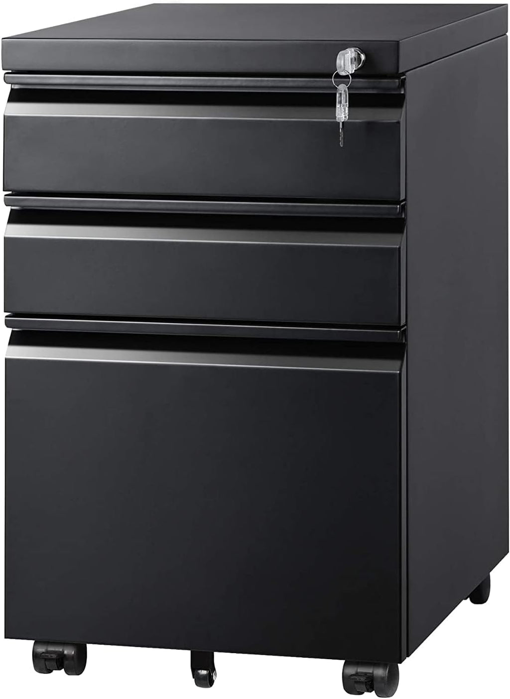 3 Drawer File Cabinet with Lock, Fully Assembled Except Casters