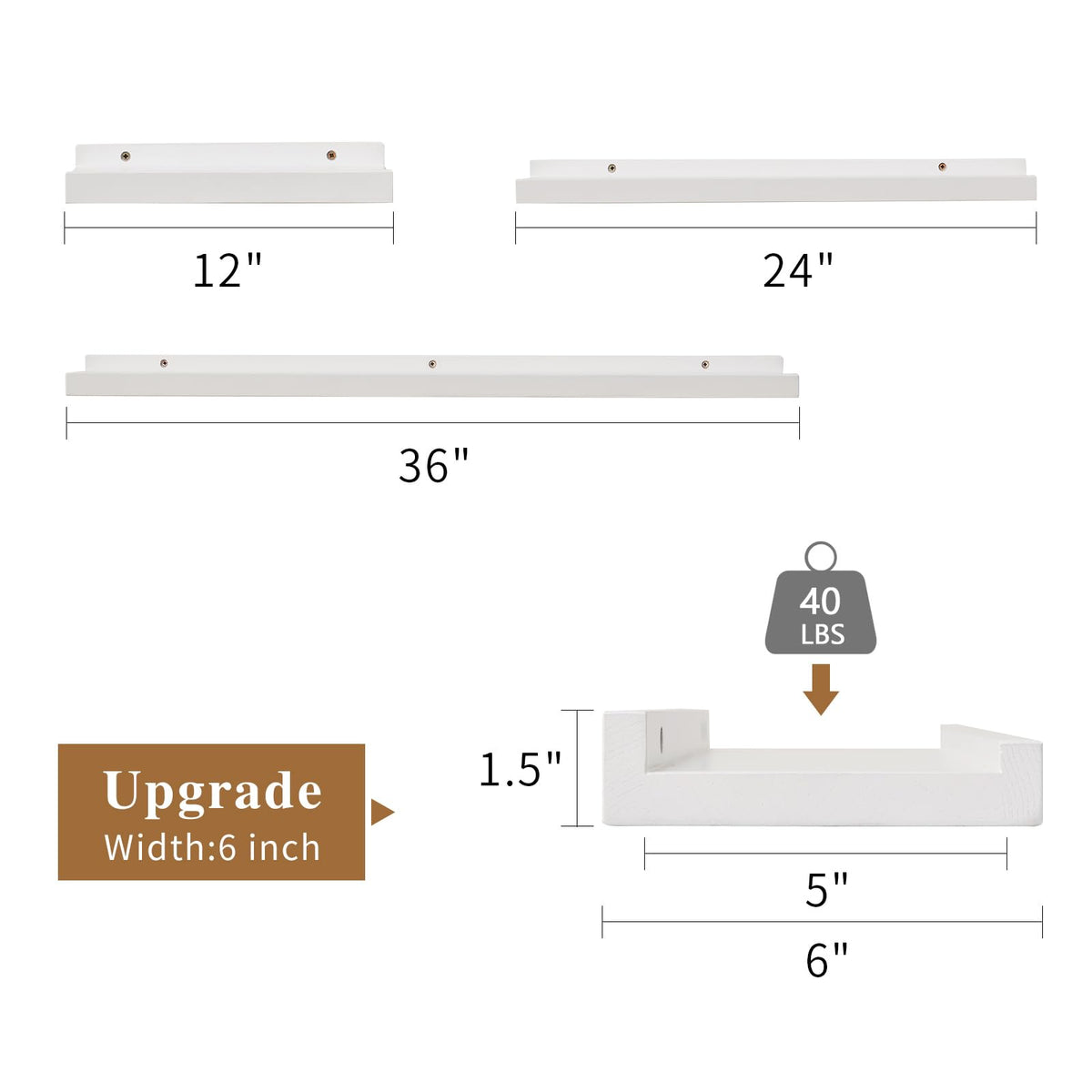 White Floating Shelves Natural Wood Wall Mounted Display Picture Ledge Shelf Oak Wall Shelf Living Room Bedroom
