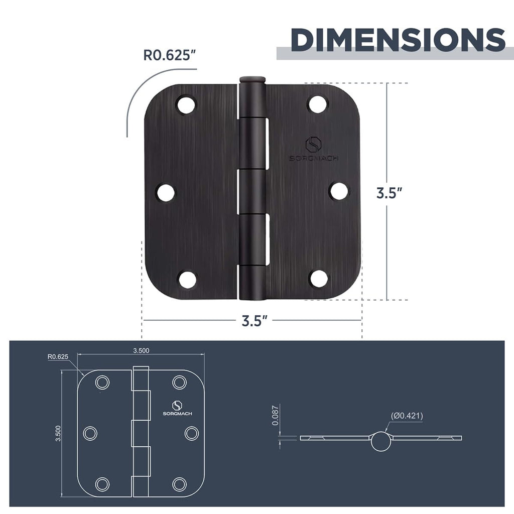 Door Hinges Oil Rubbed Bronze Hinges 3.5 in 5/8" Radius Corners Black Hinge Interior Hinge Hardware 30 Pack