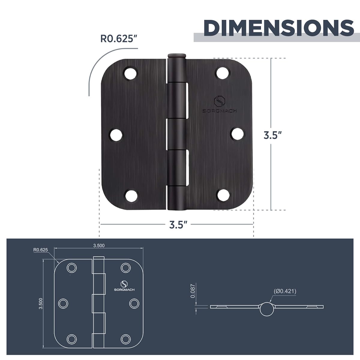 Door Hinges Oil Rubbed Bronze Hinges 3.5 in 5/8" Radius Corners Black Hinge Interior Hinge Hardware 30 Pack
