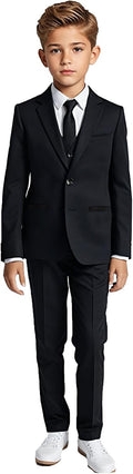 Boys Five Piece Modern Slim Fit Suits Set Shirt Blazer Vest Pants and Tie. Ring Bearer Outfit