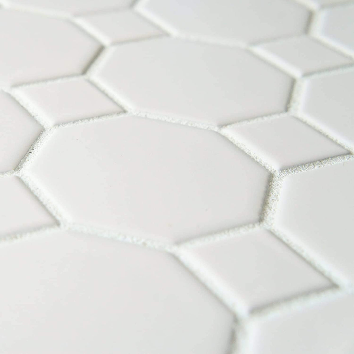 12x12 Matte White Octagon Porcelain Mosaic Tile with Matte White Dots Floor, Kitchen Backsplash, Shower Wall