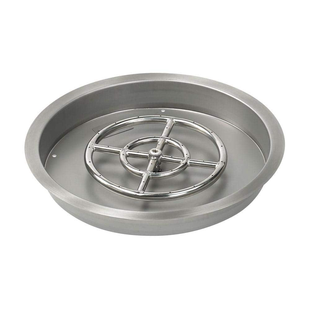 30" Round Drop-In Fire Pit Pan w/ Installed 24" Round Stainless-Steel Fire Ring Burner - Weatherproof, Whistle-Free