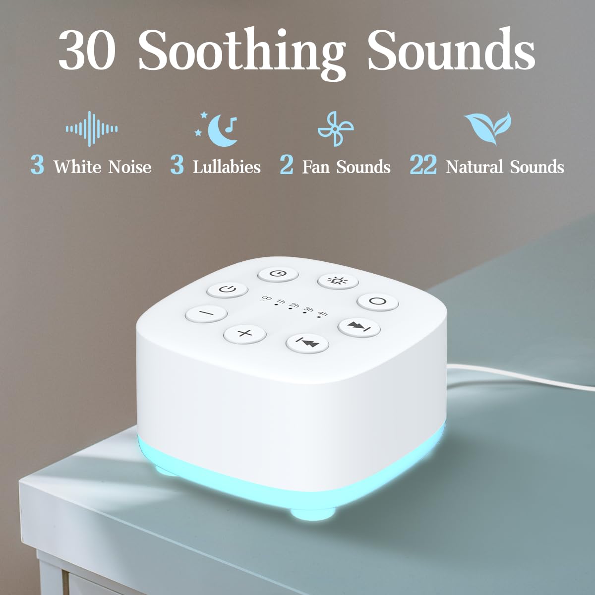 White Noise Sound Machine 30 with 32 Volume Control 12 Night Light 5 Timers Portable Sleep Machine for Travel Powered