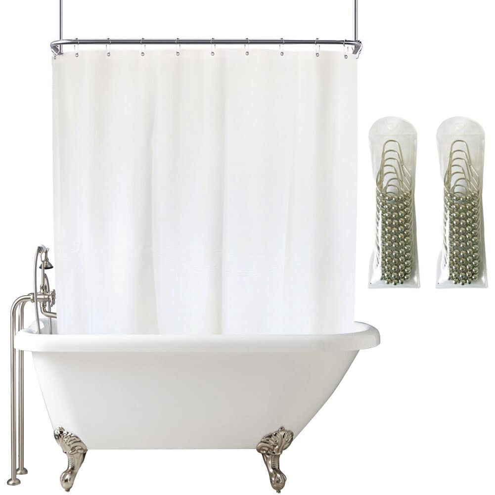 ExtraWide 108x70" White Shower Curtain Liner for Clawfoot Tub, S/Steel Hook