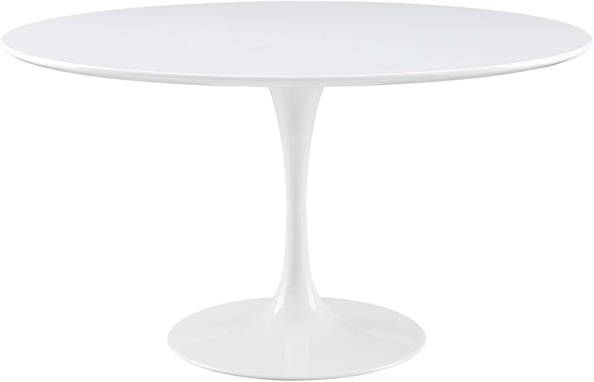 Inspired Saarinen Style Tulip Round Pedestal Dining Table — White Top, 54″ Round