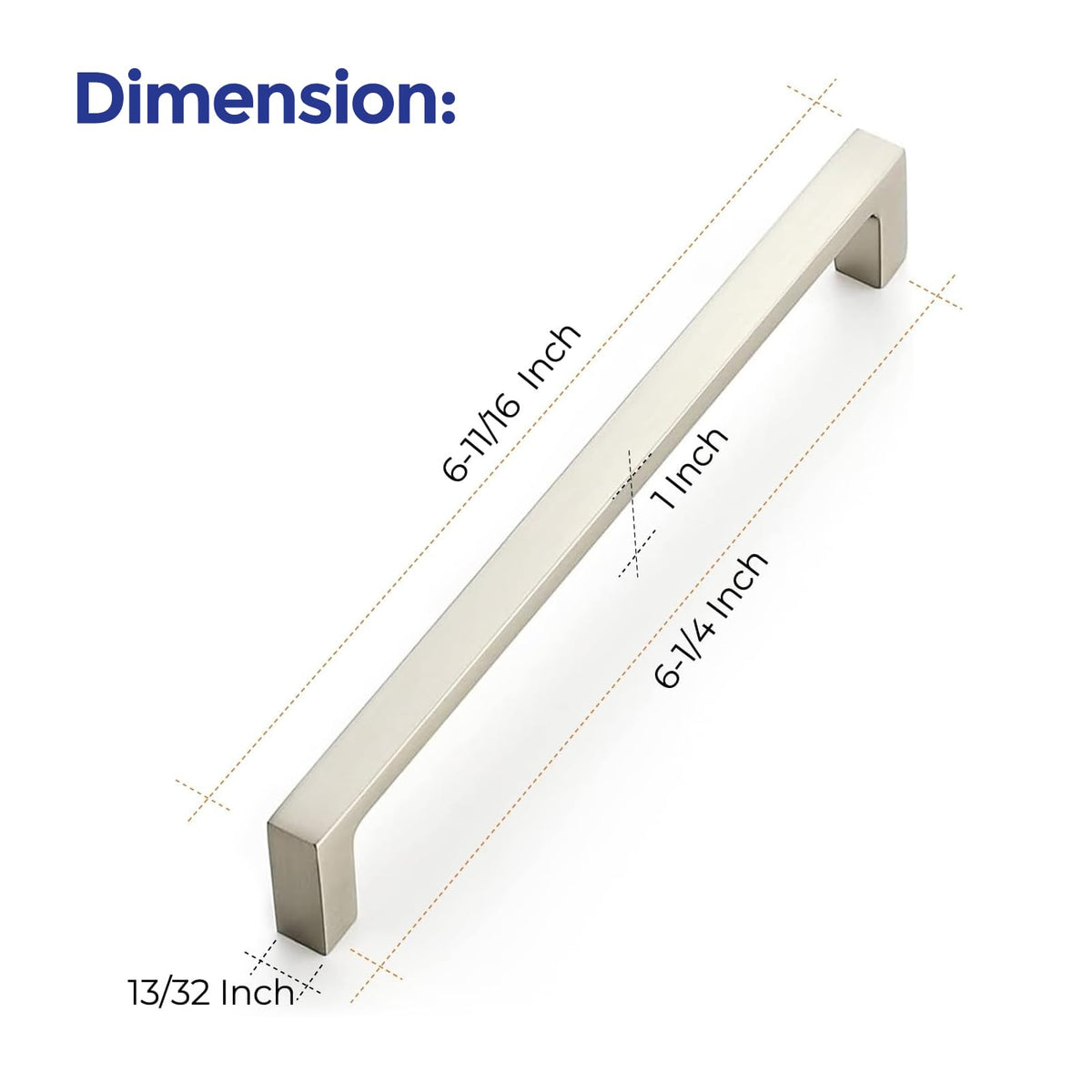 Brushed Nickel Cabinet Handles Square Pulls, 6-1/4 Inch, 25 Pack