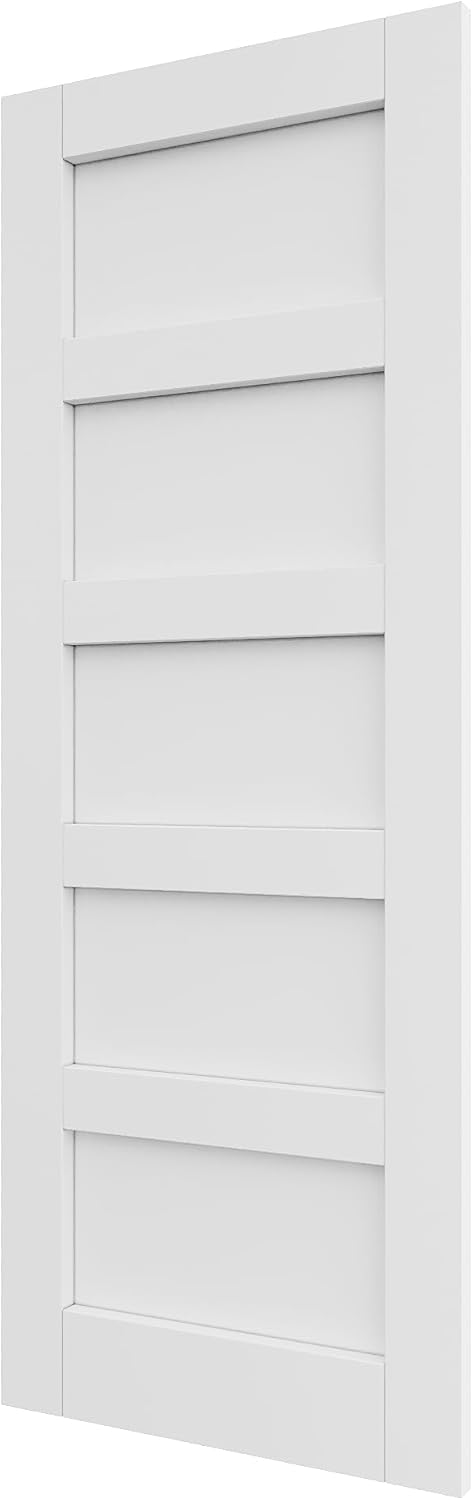Slab Door Interior, Solid Core Pre-Built Wood Doors 30"x80", 5-Panel White Bedroom Door Shaker, Pantry, Bathroom, Laundry Swing Door w/o Frame, Pre-Finished & Paintable with CARB P2