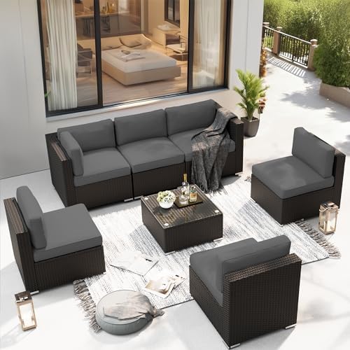7-Piece PE Rattan Outdoor Patio Furniture Set | Grey All-Weather Resistant for Patio, Garden & Porch