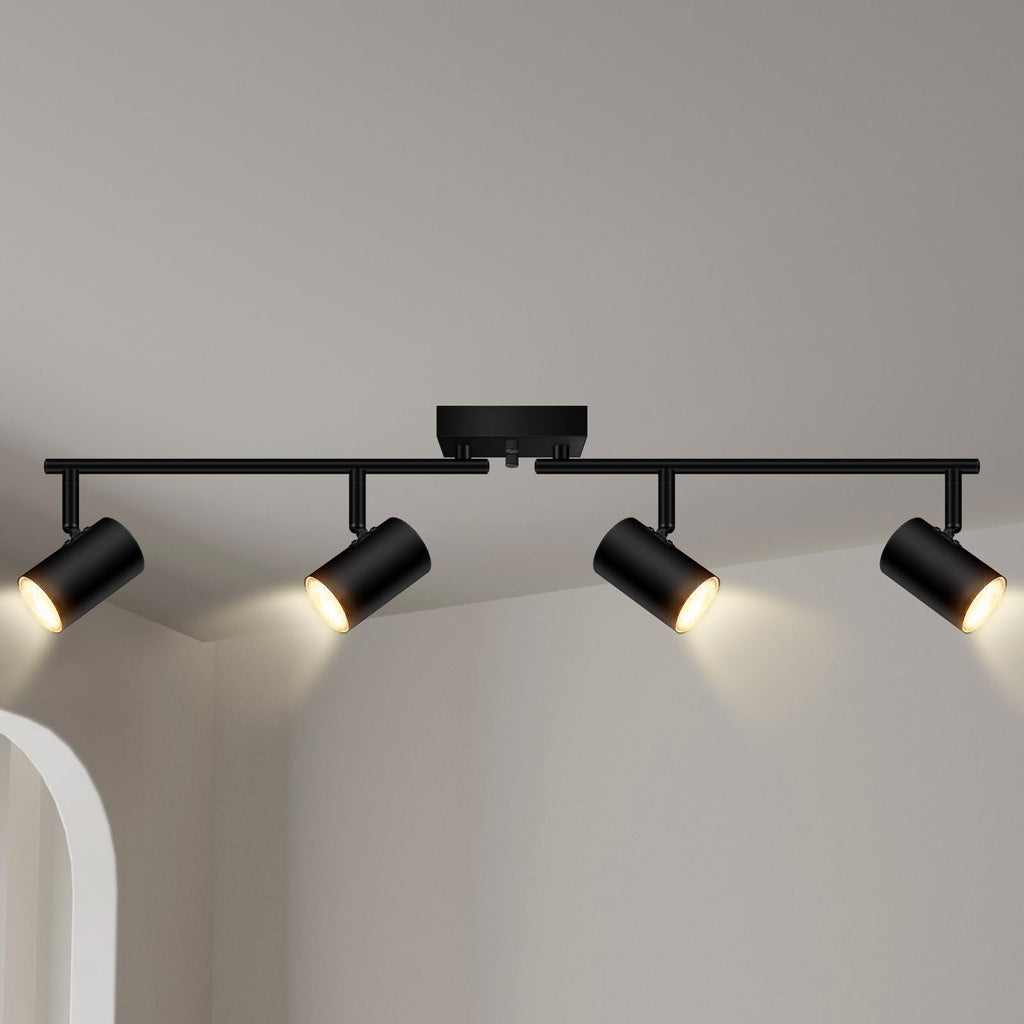 4 Light Track Lighting Fixtures Ceiling, Matte Black Track Lights Ceiling with Flexibly Rotatable Light Heads, Modern