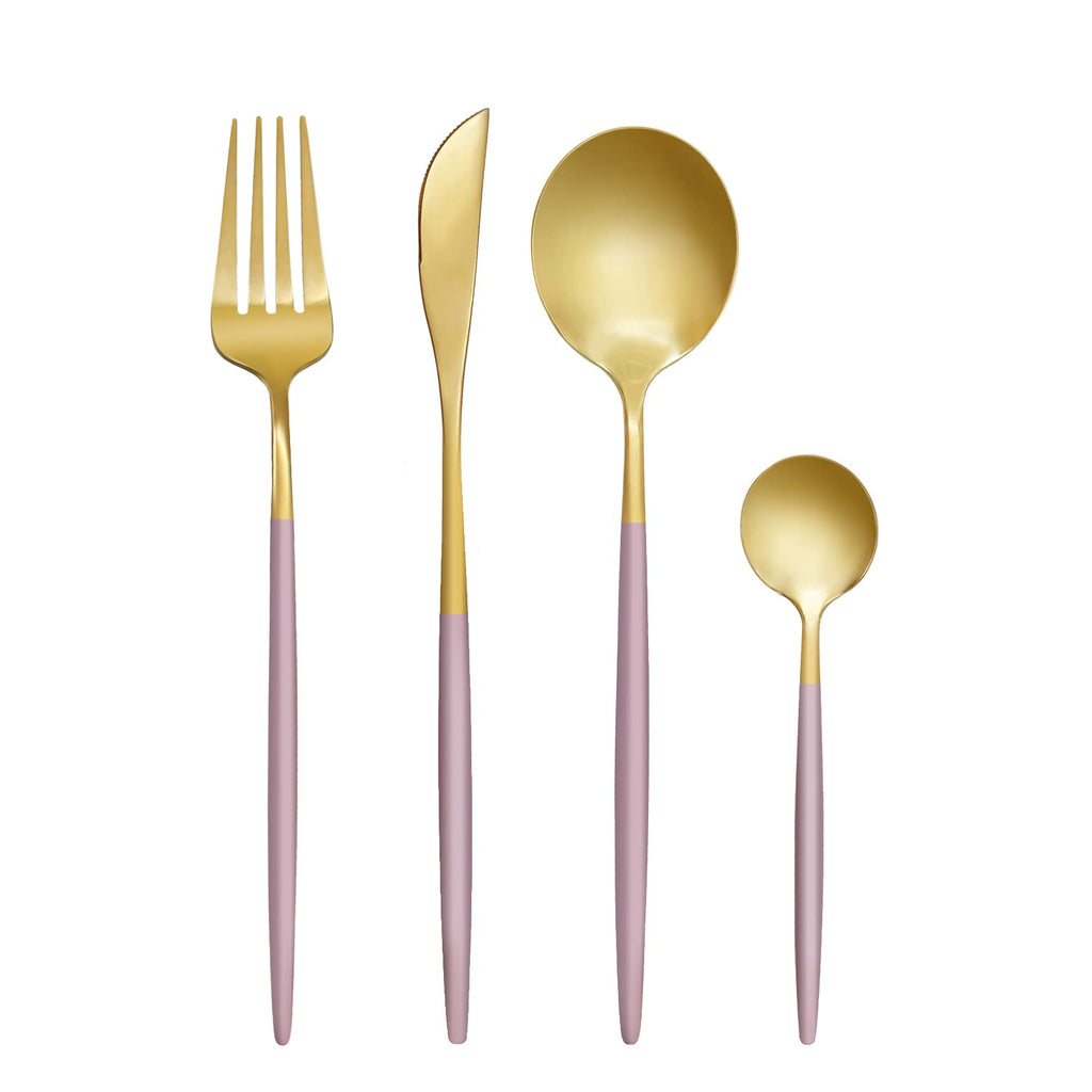 24-Piece Gold and Pink Flatware Set, Stainless Steel Cutlery Set for 6, Includes Knives, Forks, Spoons, Modern Home