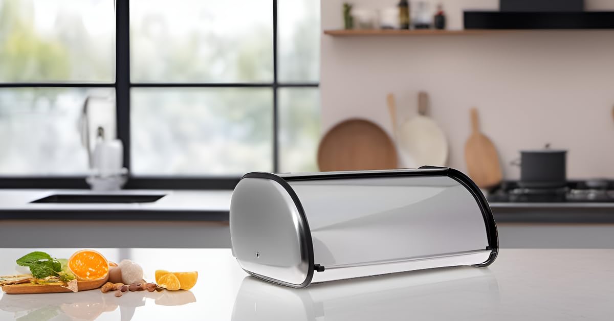 Bread Box - IT Stainless Steel Counter, Roll Top Lid, Large
