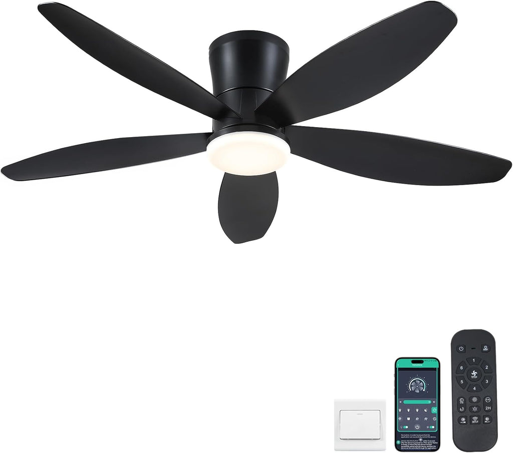 48" Indoor/Outdoor Flush Mount Ceiling Fan with Light & Remote