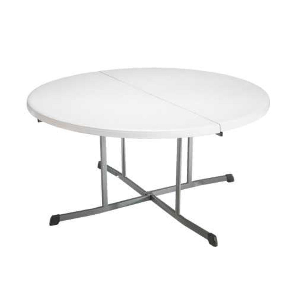 Commercial Round Fold in Half Table, 5 Feet, White Granite