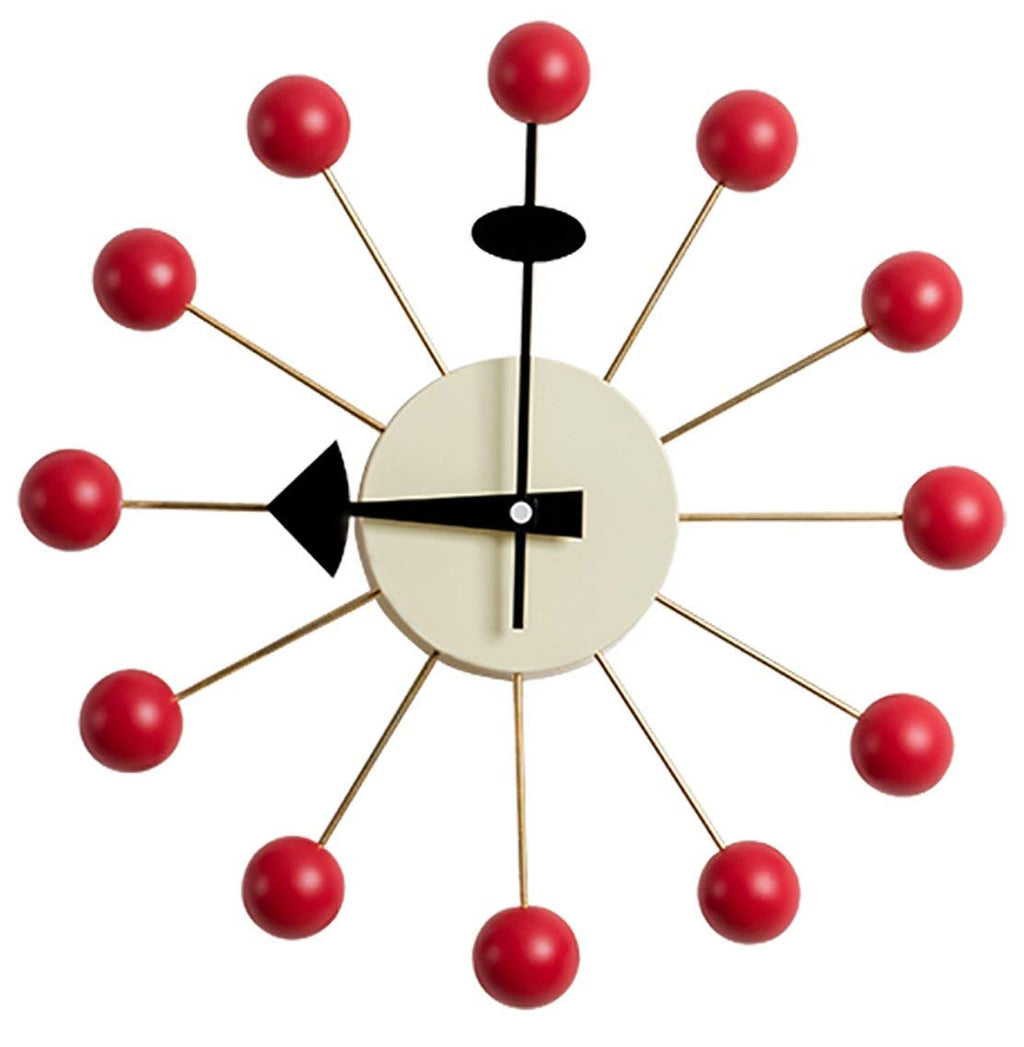 Inspired Nelson Style Modern Mid Century Retro Design Solid Wood Wall Ball Clock Red
