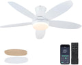 48" White Outdoor Flush Mount Ceiling Fan with Light & Remote