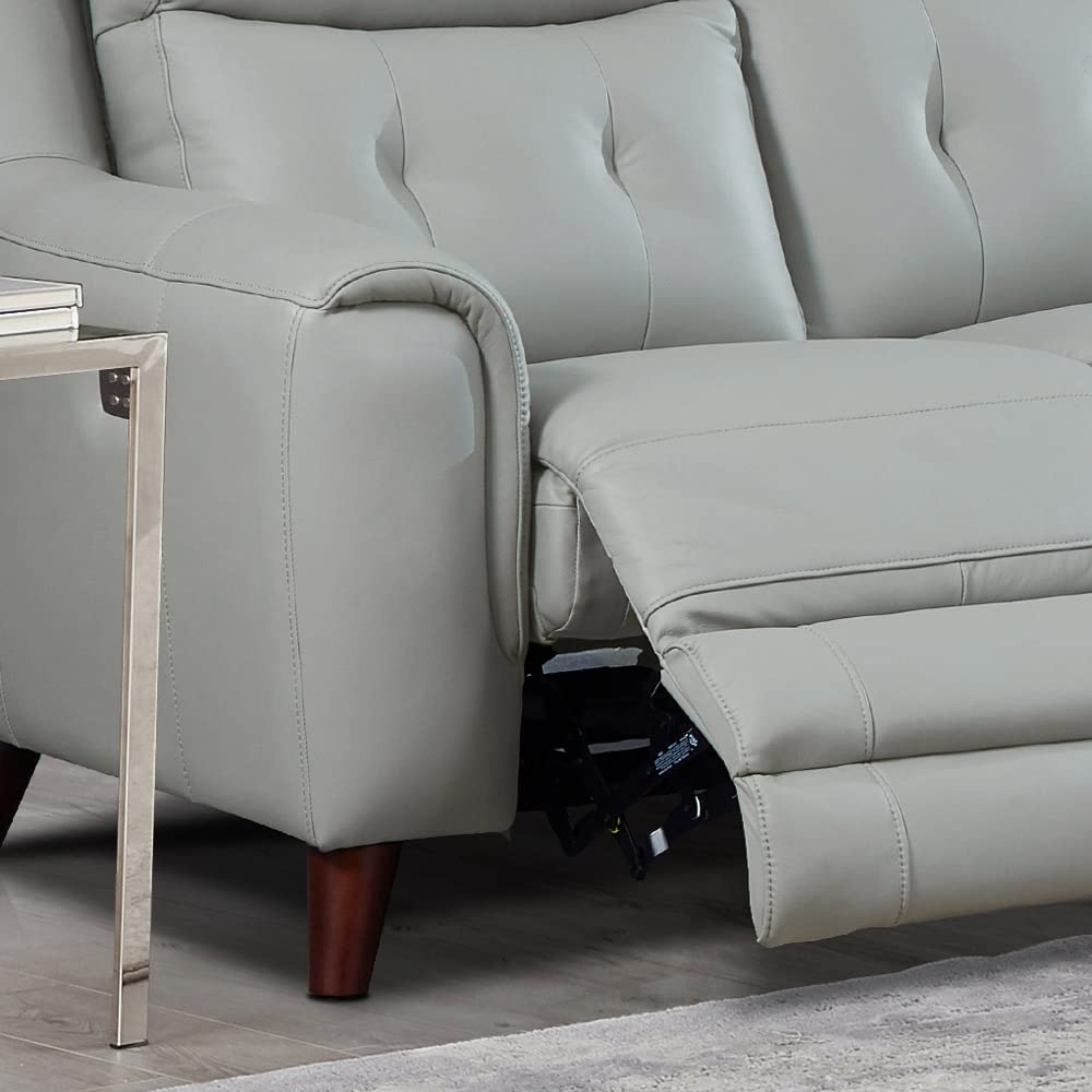 Torino Power Recline and Headrest Top Grain Leather Loveseat with Built-in USB-Ports, Silver Grey