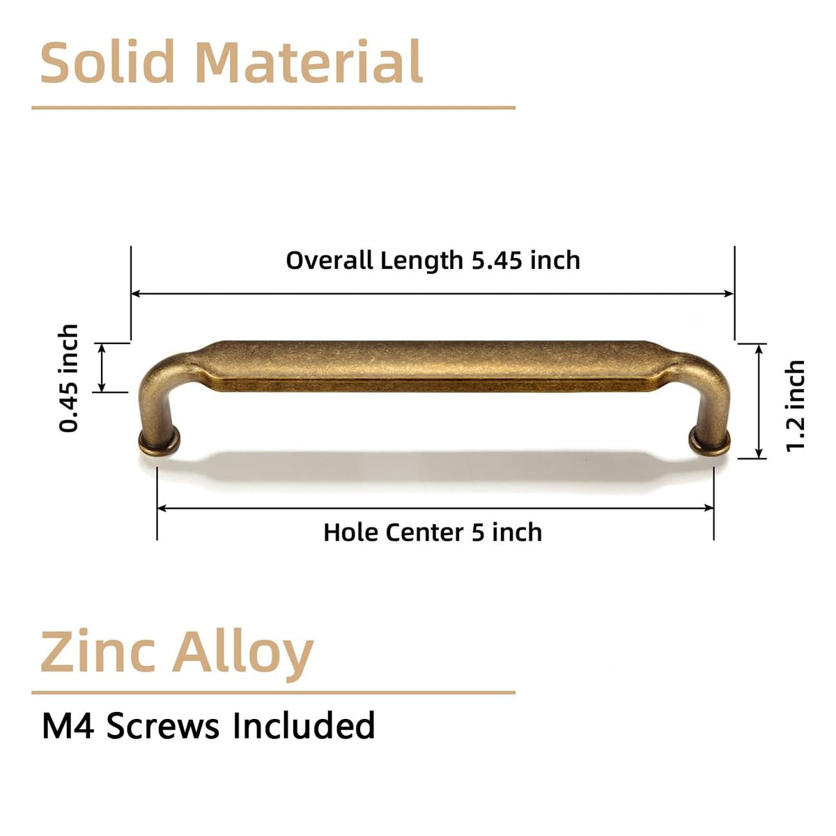5 Inch Hole Center Antique Brass Zinc Alloy Cabinet Pulls Kitchen Cabinets Hardware, 6 Pack Vintage Brass Solid