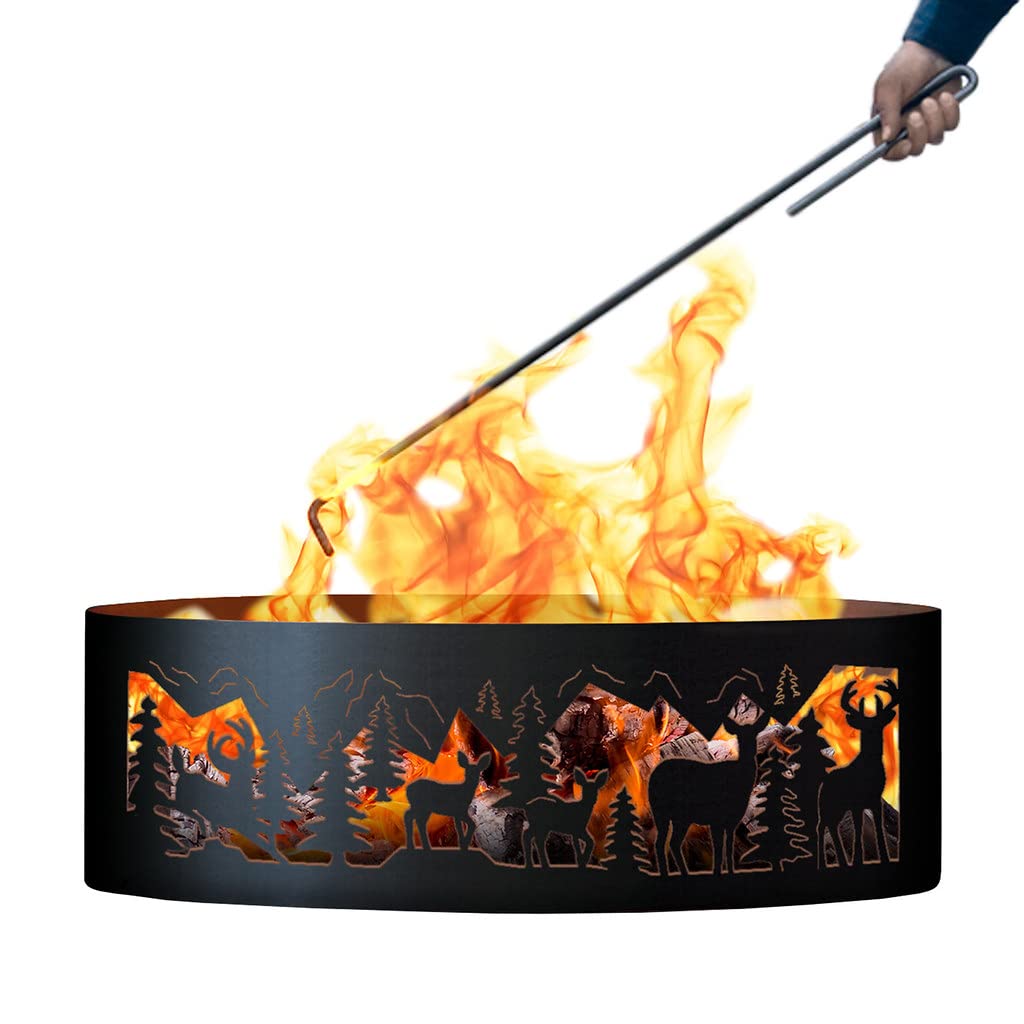 Whitetail Unpainted 12 in. Tall 37 in. Diameter Outdoor Fire Ring with Fire Poker - 37 x 37 x 12 in.