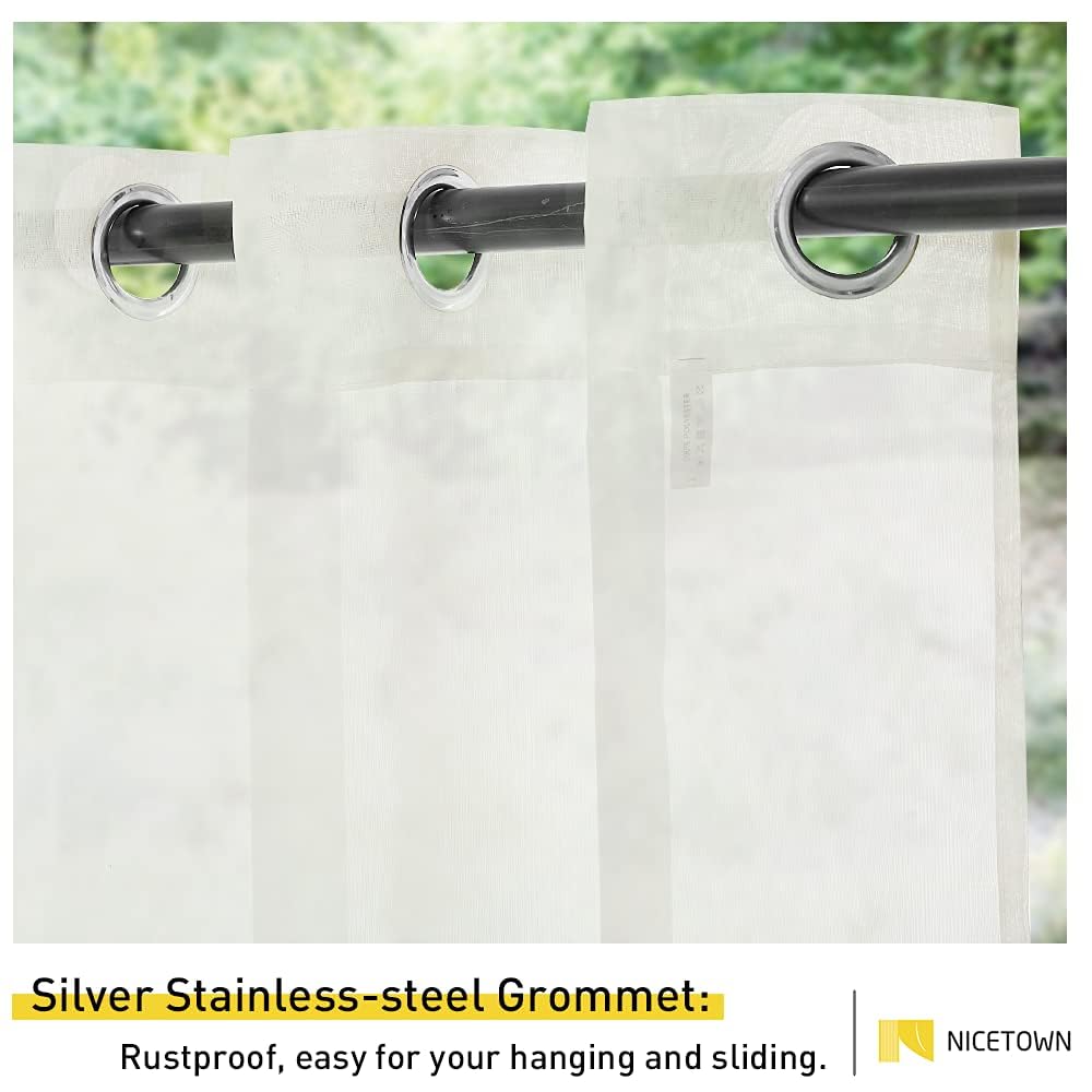 Waterproof Indoor/Outdoor Sheer Curtains - 2 Panels Wide Grommet Voile Curtains, Porch, Pergola, Cabana, 84 x 96