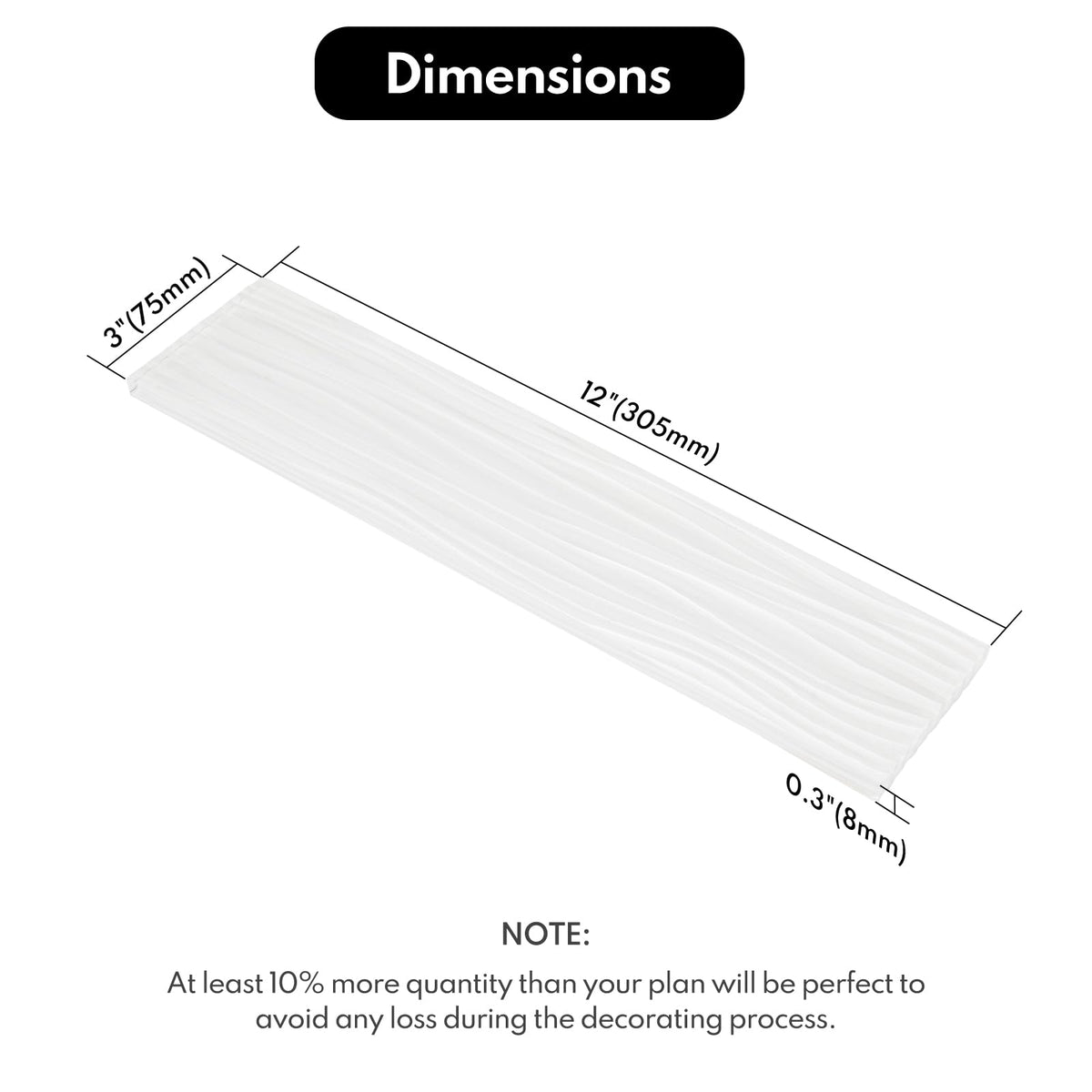 White Glass Subway Tile, Water Wave Glass for Shower Bathroom Kitchen Backsplash Wall, 3 x 12 Inch, 4 Sq.Ft.