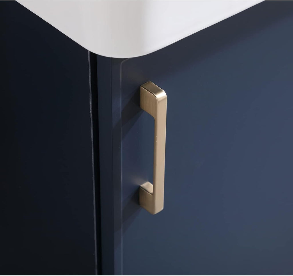 18-Inch Bathroom Vanity with Sink Set – Small Blue Cabinet with Undermount Vessel Sink, One Door and One Drawer with Gold Handles