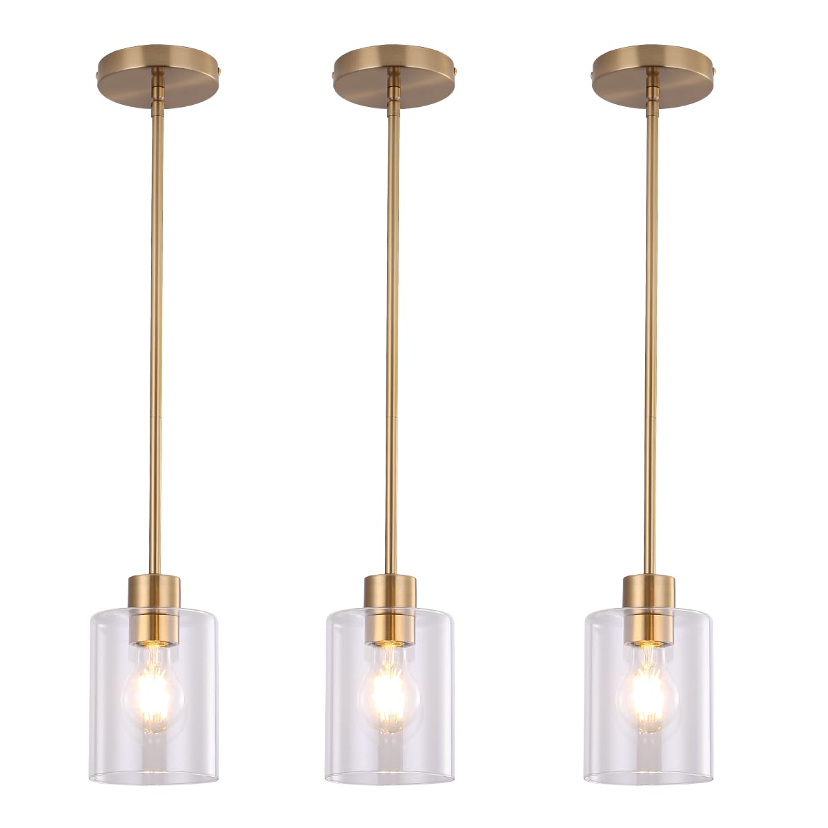 Brass Pendant Lights Kitchen Island - Gold Clear Glass Pendant Light Fixture Multiple Stems Rods 3 Units 12 Inch 3
