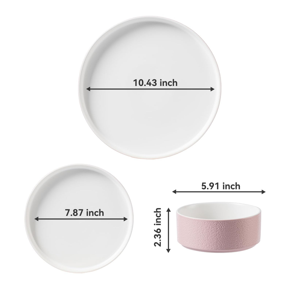 Pink Ceramic Dinnerware Set for 4, 12 Piece Porcelain Plates and Bowls Set for 4, Modern Stoneware Chip and Scratch