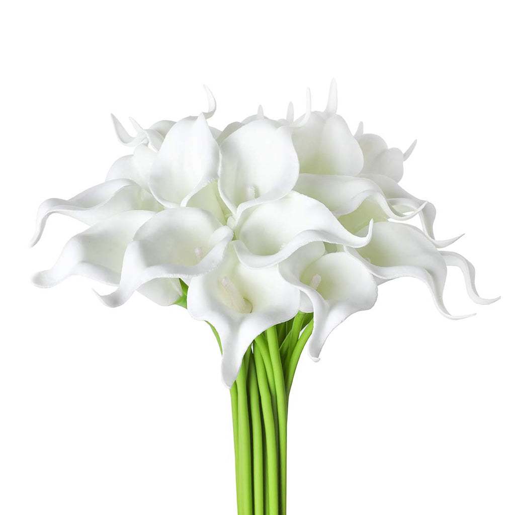20Pcs Artificial Calla Lily Flower Real Touch Latex (White)