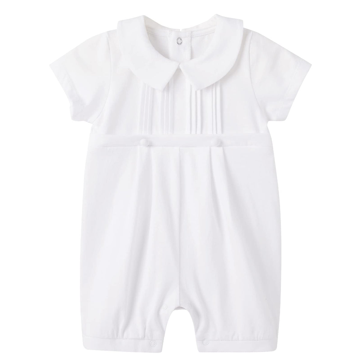 Baby Boys Baptism Romper Short Sleeve Christening Outfit One-Piece Coverall White
