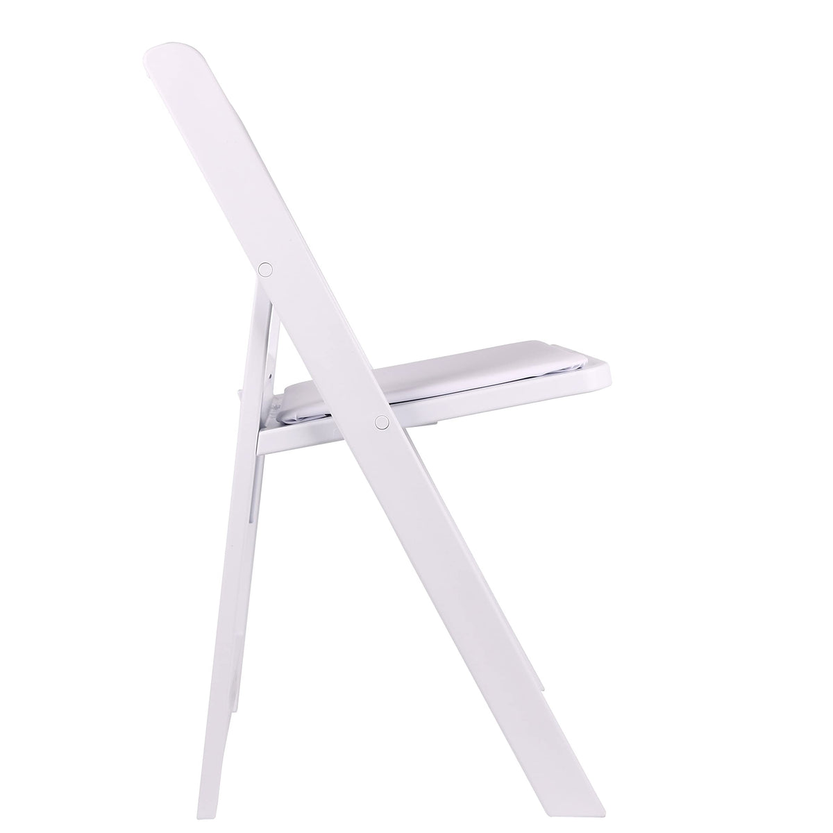 Set of 8 White Resin Folding Chairs with Vinyl Padded Seat, Stackable Commercial Grade, Indoor Outdoor for Wedding