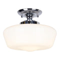 Schoolhouse Style Semi Flush Mount Ceiling Light Fixture, 12" Modern Chrome Hallway Ceiling Lamp with Opal Milk Glass