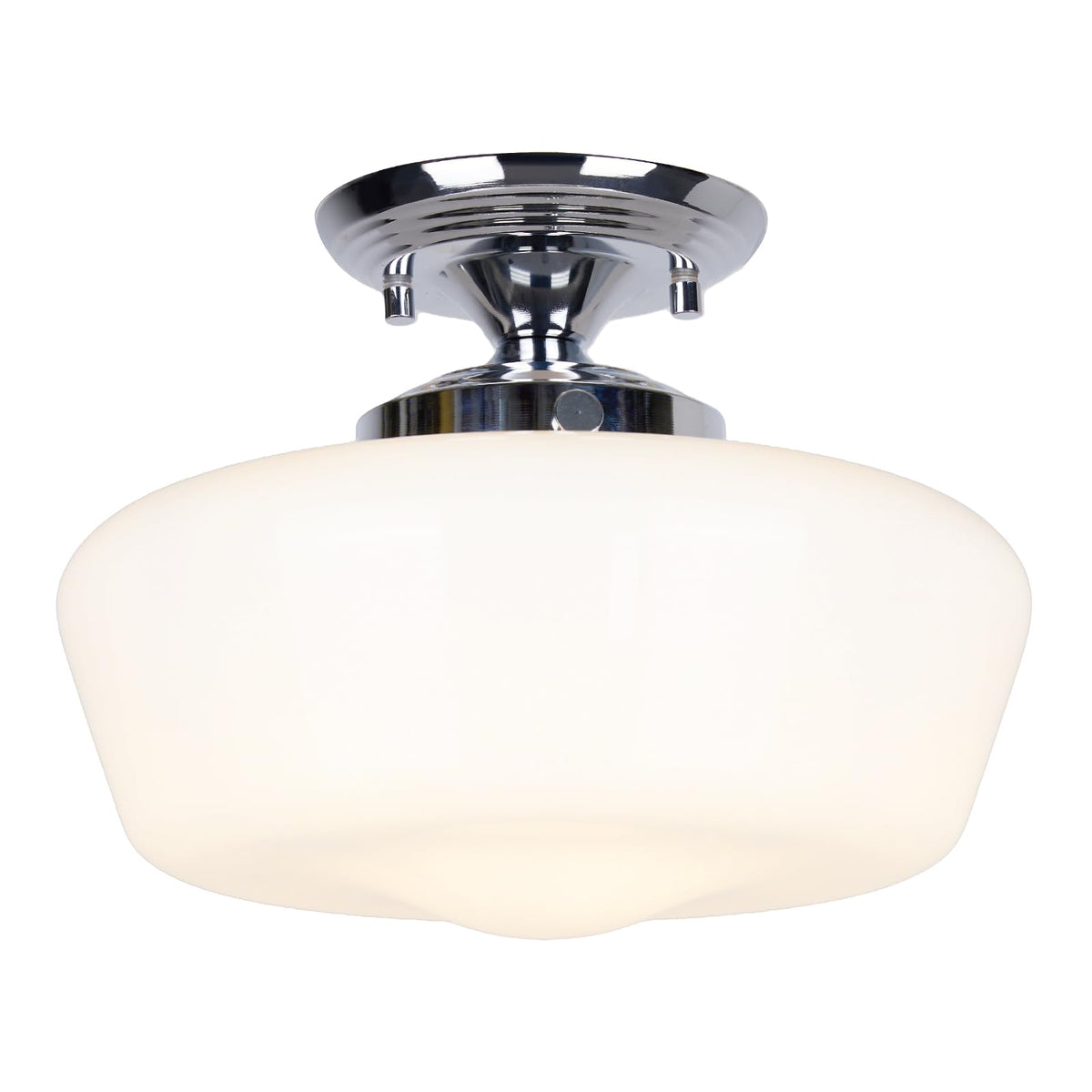 Schoolhouse Style Semi Flush Mount Ceiling Light Fixture, 12" Modern Chrome Hallway Ceiling Lamp with Opal Milk Glass
