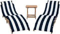 Outdoor Collection Pacifica Natural Brown Solid Wood/Navy & White Stripe Cushion 3-Piece Chaise Lounge Set with Table