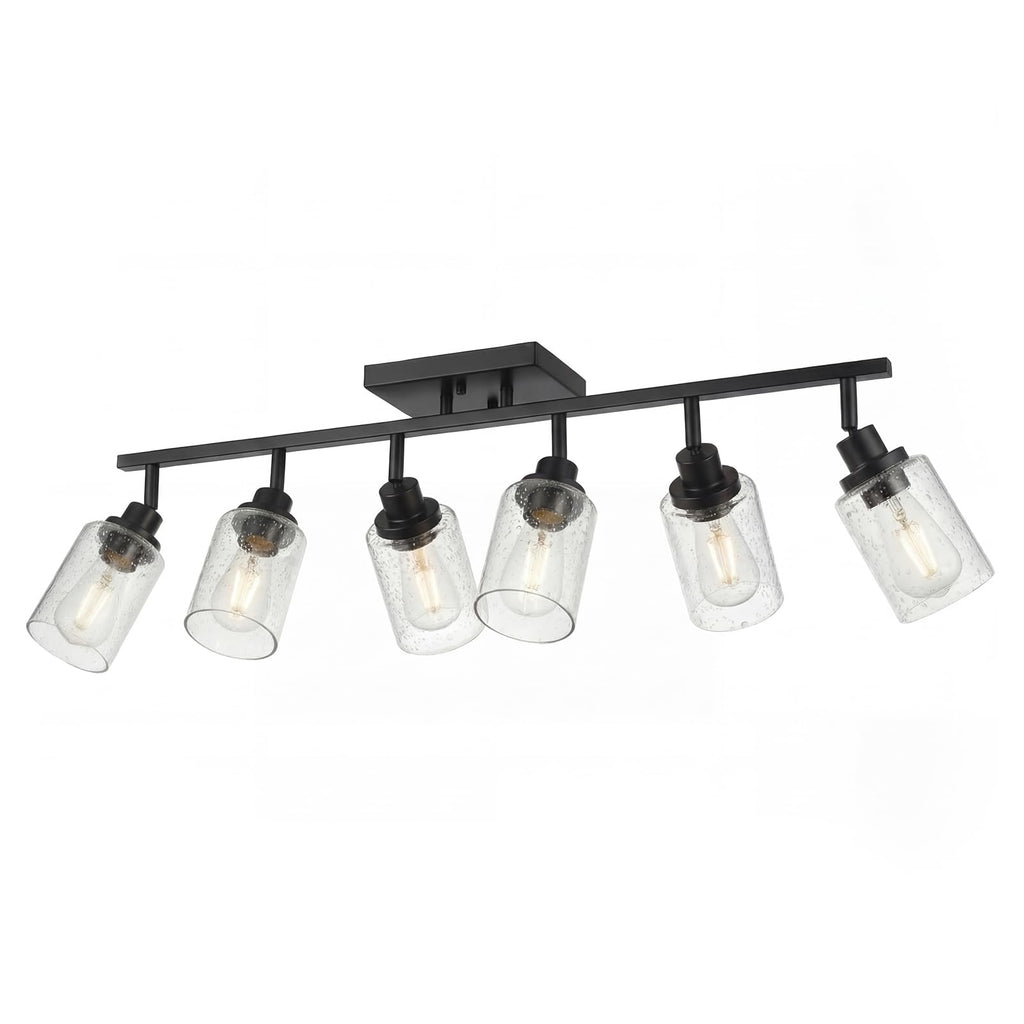 Track Light Fixture, Black Bathroom Lighting Fixture Ceiling with Seeded Glass, Multi-Directional Ceiling