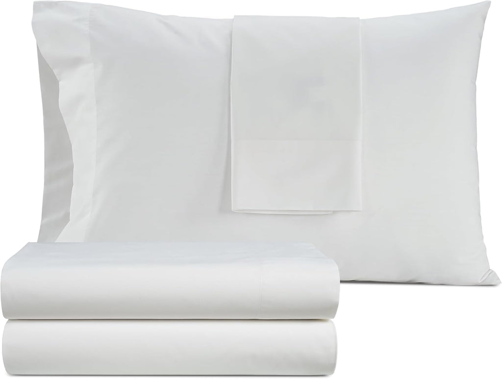 Full Bed Sheet Set, 100% Egyptian Cotton Percale, White, Crisp, 4Pc