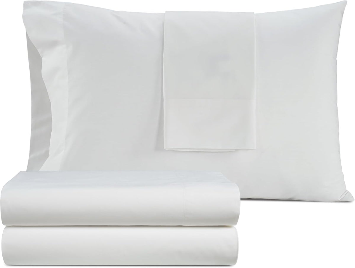 Full Bed Sheet Set, 100% Egyptian Cotton Percale, White, Crisp, 4Pc