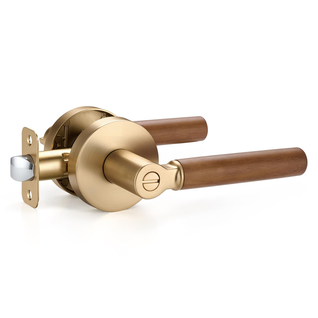 Walnut Wood Privacy Door Lever (1 Pack, Champagne Bronze)