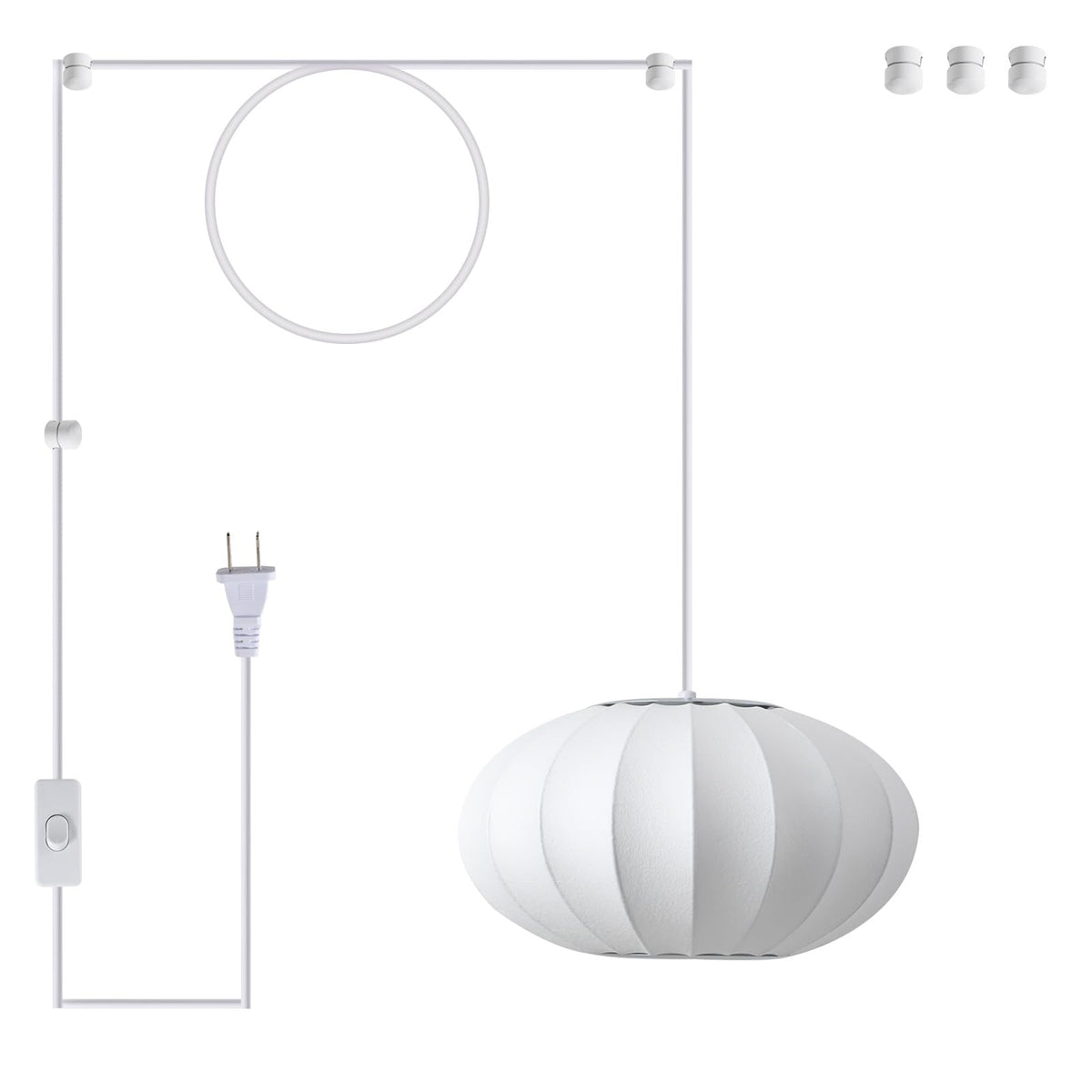 Inspired Nelson Style 11.8in Plug in Lantern Pendant Light, Small White Imitation Silk Pendant Light Wabi Sabi Saucer Japanese Bubble